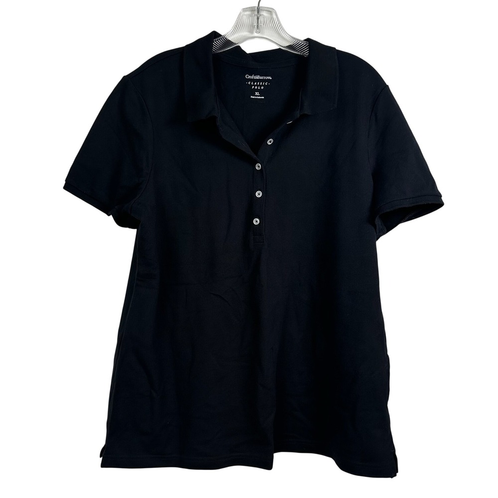 Croft & Barrow Womens Classic Polo Shirt Black Short Sleeve Cotton Stretch XL
